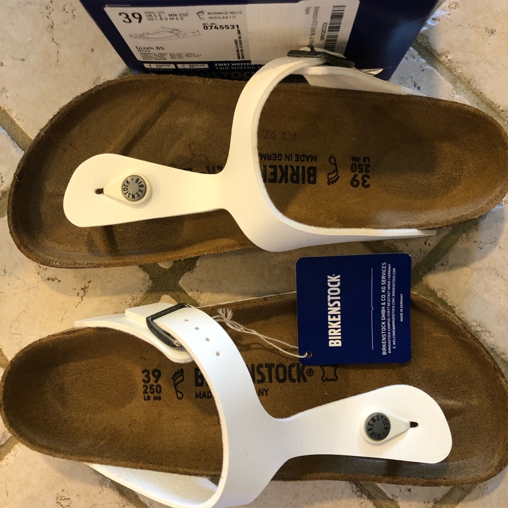 Birkenstock White Leather Gizeh Sandals - New
